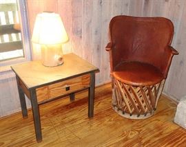 "Pappa" London Marquess pine log lamp and pine hand crafted side table, by Bill Block
