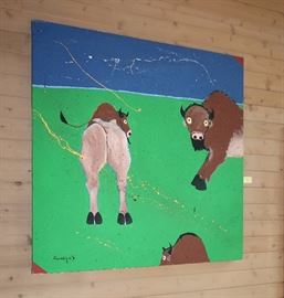 "Buffaloes", Randy Lee Jones, oil on canvas, 60" x 60"