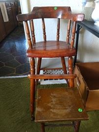 Antique high chair and stool