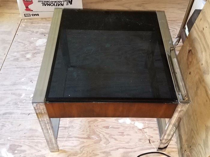 End table with smoked glass top