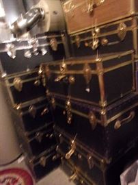 Large Assortment of Vintage Brass Trim Cedar Lined Trunks/Lockers
