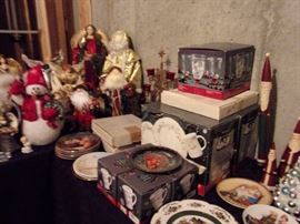 Christmas tree's lit and more, Santa, Snowman, lighted, Angels, Manger Scenes, tins, Pfaltzgraff, and much much more - clean quality!