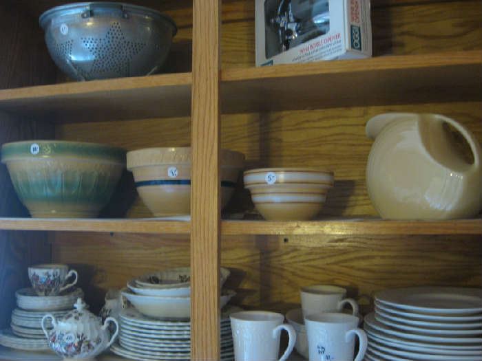 Johnson Bros. dishes, Fiesta pitcher, newer stoneware bowls