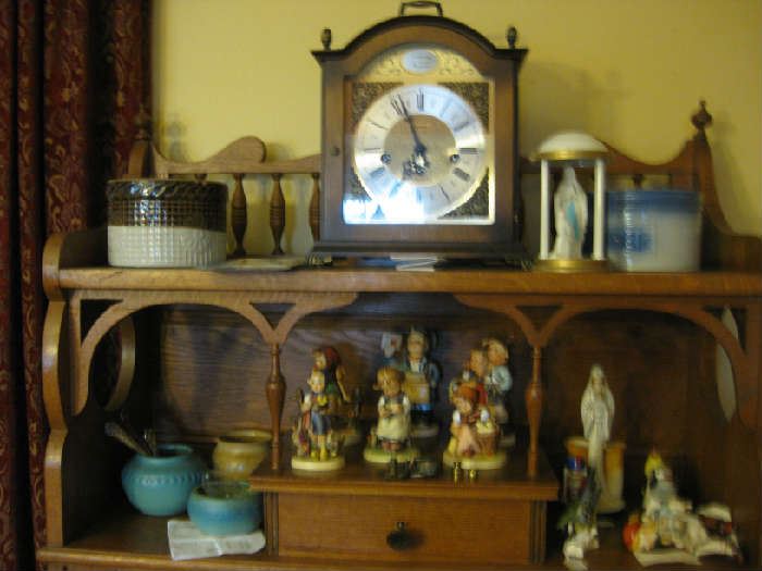Bulova clock, Van Briggle pottery, Hummel figurines