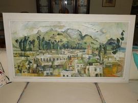 Jack Baker (1925-2011) European Village, signed, Oil on Board, 24 x 48in