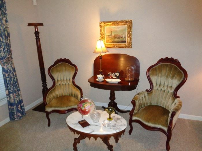 Great Looking pair of Victorian chairs with game table
