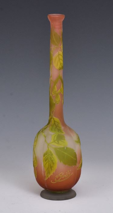 Galle Glass Bud Vase
10" tall
signed Galle
early 20th century