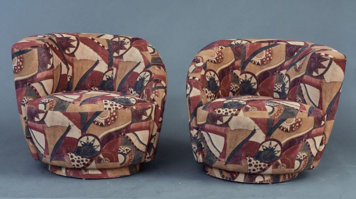 Vladimir Kagan, Pair of Corkscrew Chairs
36" wide, 29 1/2" high
unsigned