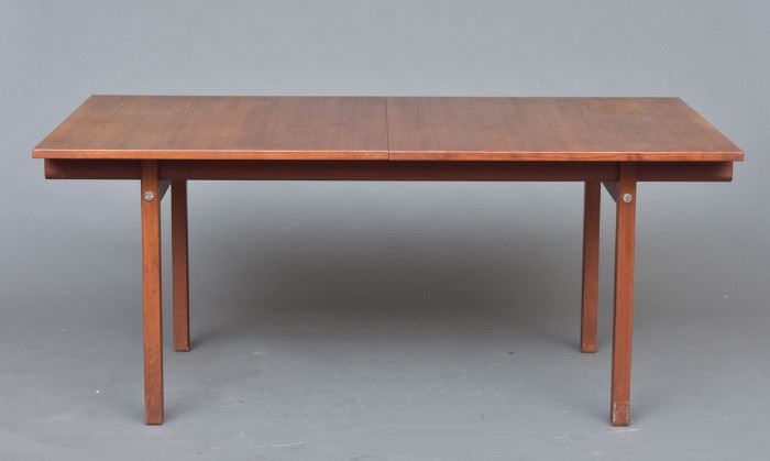 Hans Wegner Dining Table
39 1/2" x 67", 28 1/2" high
with two leaves each 17 3/4" x 39 1/2"
branded with Tuck/Wegner mark