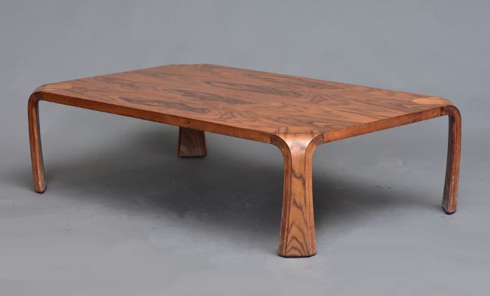 Saburo Inui Rosewood Coffee Table
manufactured by Tendo Mokko, Japan
48" x 30", 13" high
with manufacturers tag