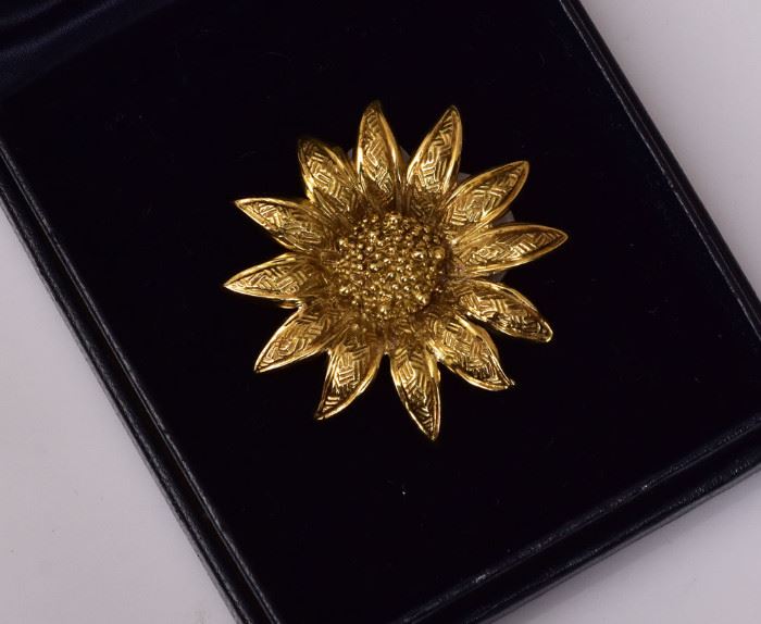 Tiffany & Co. 18k Gold Brooch
Sunflower
1 1/2" diameter, 7.2 dwt
signed "18k/Italy/Tiffany"