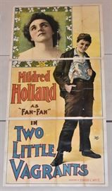 Vaudeville Poster
Mildred Holland in
Two Little Vagrants
80" x 41 1/2" three sheet (loose)
Miner Lithography, NY