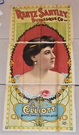 Vaudeville Poster
Rentz Santley Burlesque Co.
Lottie Elliott, America's Favorite
Burlesque Artist
approx. 80" x 40" three sheet (loose)
H. C. Miner Co., NY