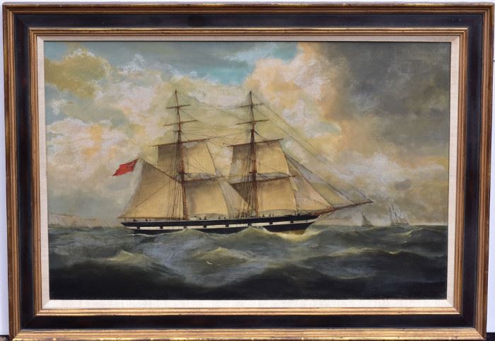 British School
Ship Portrait
17 1/2" x 27" oil on board
signed indistinctly, dated 1886 lower right