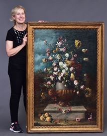 Flemish School
Still Life with Flowers
51 1/2" x 33 1/2" oil on canvas
signed lower right indistinctly
20th century