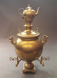 Monumental Russian Brass Samovar
28" x 28", 48 1/2" high
with tea kettle
late 19th century