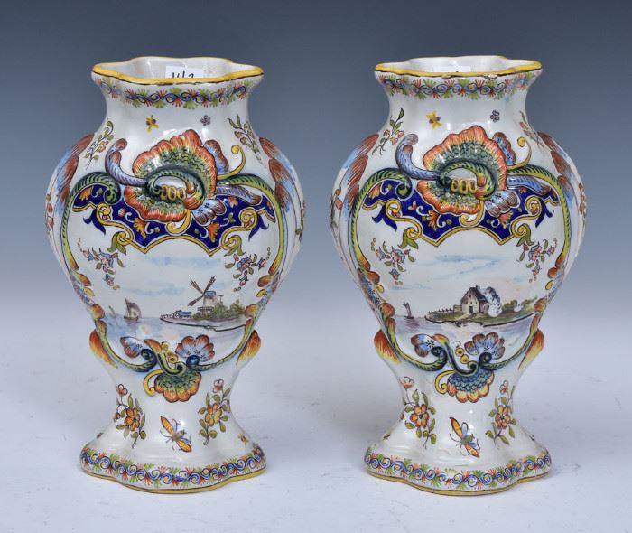 Pair French Faience Vases/Urns
each 9 1/2" high
late 19th century
