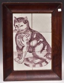 Dutch Manganese Delft Tile Panel
Seated Cat
14 1/2" x 10"
early/mid 19th century
