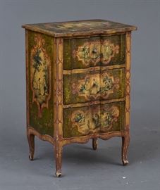 Venetian Paint Decorated Commodini
with three drawers
21" x 17", 32" high
19th century