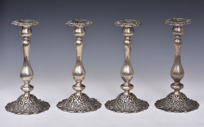 J. E. Caldwell Sterling Silver Candlesticks
set of four with pierced bases
each 10 1/2" high
76.3 troy ounces