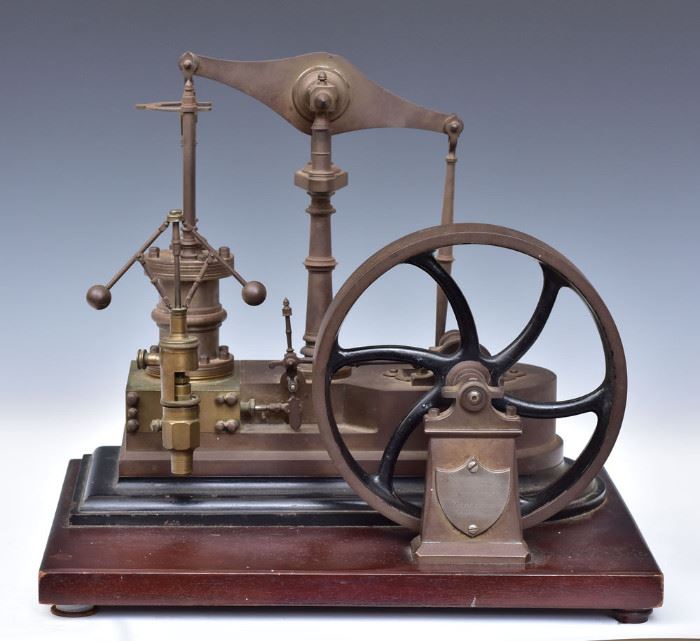 Model Steam Engine
with plaque that reads: "1889/ This
sample of workmanship, designed
draught and built by Dr. E. F. Gillon,
Wakefield, Mass, 1904" 
18" x 14", 15" high