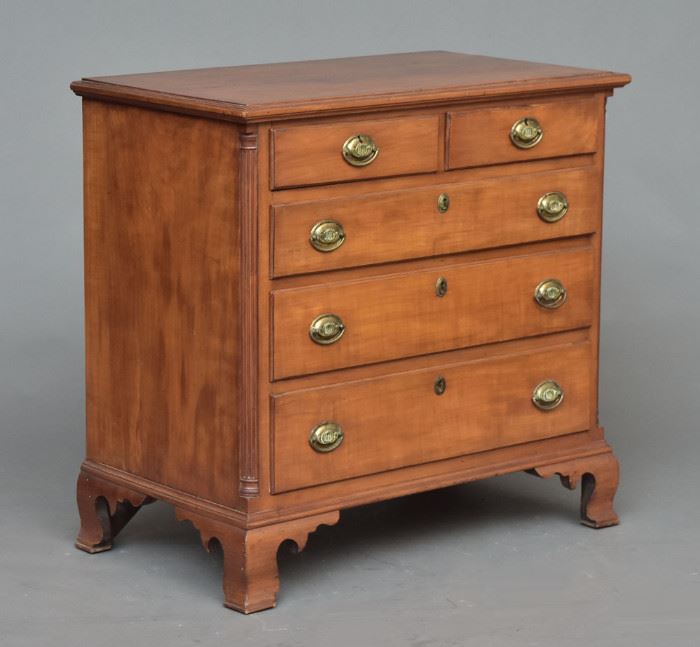 Pennsylvania Cherry Chest of Drawers
with fluted corner columns and ogee feet
36" x 21", 35" high
late 18th century