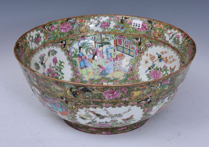 Chinese Export Rose Medallion Punch Bowl
14" diameter, 6" high
19th century