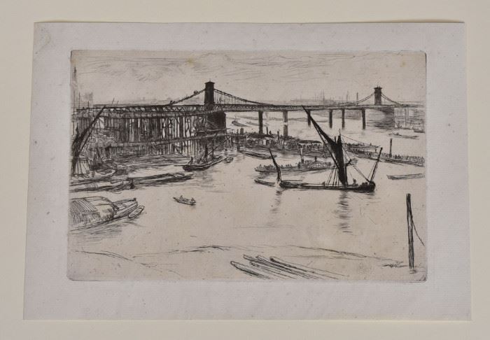 James McNeill Whistler (1834- 1903)
Old Hungerford Bridge
7" x 11 3/8" etching
signed in the plate