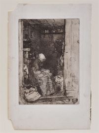 James McNeill Whistler (1834- 1903)
 La Vielle Aux Loques
12" x 8" etching
signed in the plate