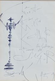 Salvador Dali Drawing
12 3/4" x 9" ink on paper
with personalized inscription
signed and dated 1957