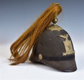 Excelsior Brigade Dress Helmet
number 9 with horse hair
11 1/2" high
early 20th century