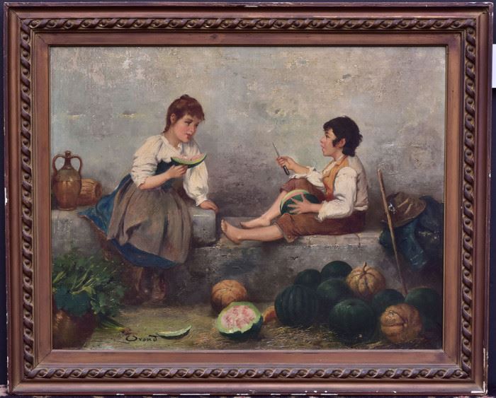 Italian School
Eating Watermelon
23" x 29" oil on canvas
signed indistinctly lower left