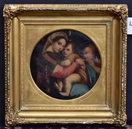 after Rafael
Madonna and Child
12 1/2" x 12 3/4" oil on canvas
unsigned