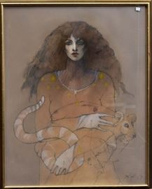 Ramon Santiago
Woman with Rat
38" x 30" pencil with arabesque
signed lower right and dated 1985