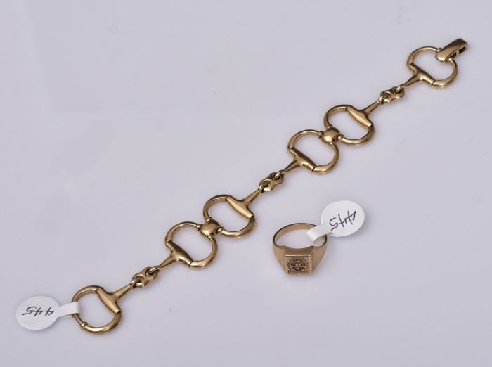 10k Gold Snaffle Bit Bracelet
7 3/4" long,  and a 10k gold class ring
7 1/4 ring size, 24.7 dwt gross