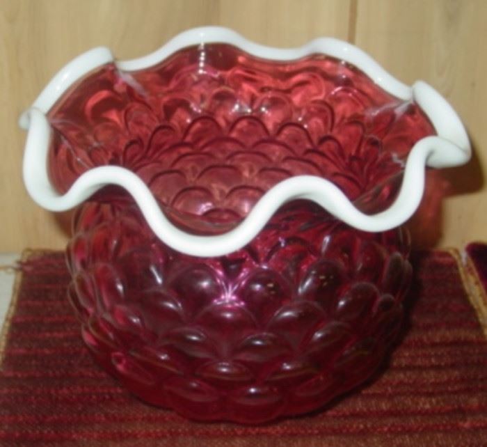 Fenton Cranberry Bowl - Signed By Fenton Family Member