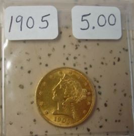 1905 Gold $5.00 Coin
