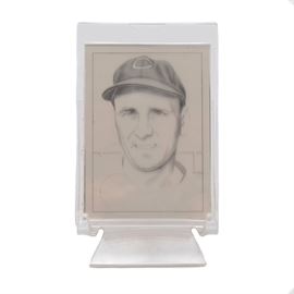 1953 Ken Raffensberger Cincinnati Reds Topps Archives Negative Baseball Card: A 1953 Ken Raffensberger Topps Archives Negative & Paste-Up baseball card from The Topps Vault. The card presents a close-up image of this Reds star pitcher. The card is enclosed in a protective thick case. There is a certificate of authenticity from Topps Vault that accompanies this collectible card.