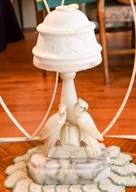 Antique Alabaster Table Lamp with Birds