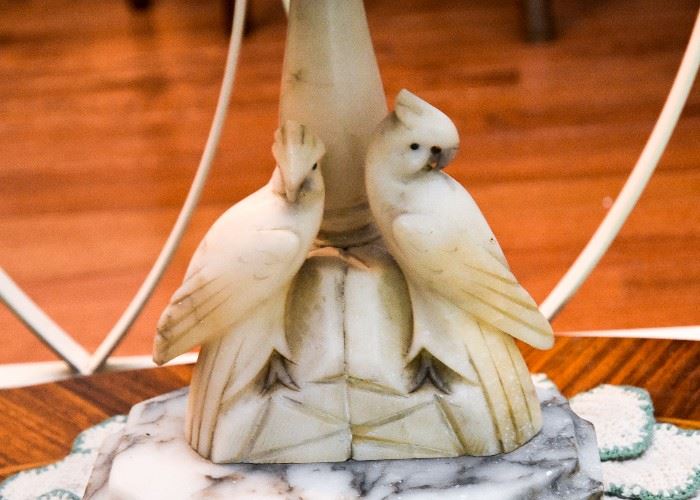 Antique Alabaster Table Lamp with Birds