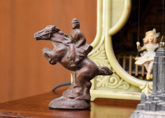 Antique Cast Iron Horse & Rider Figure (bottom reads "Chicago 1884")