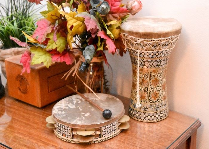 Inlaid Mother of Pearl Drum & Tambourine 