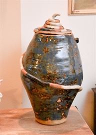 Handmade Art Pottery Jar with Snake