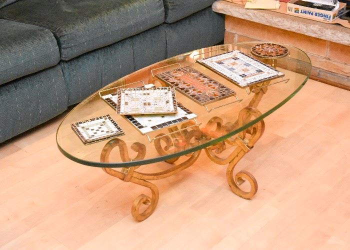 Gold Base Coffee / Cocktail Table with Oval Glass Top