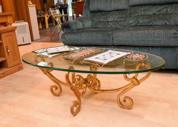 Gold Base Coffee / Cocktail Table with Oval Glass Top