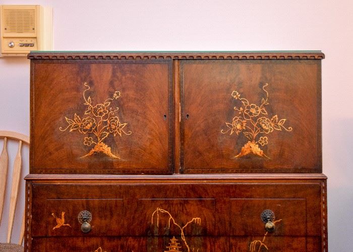 Antique Highboy Chest of Drawers (Chinoiserie Theme)