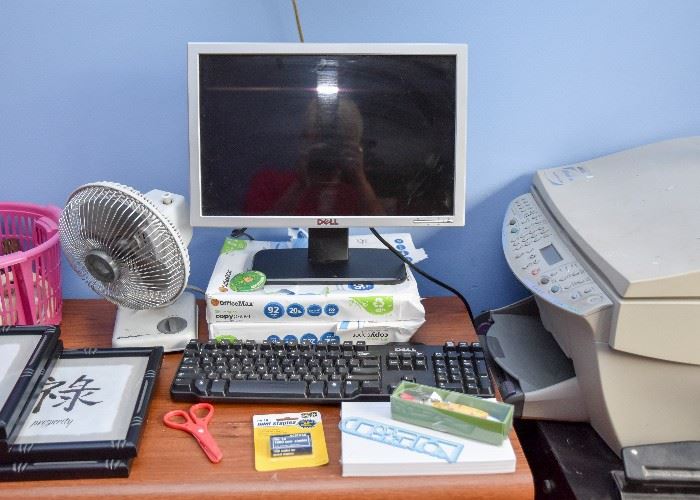 Dell Computer Monitor, Office Printer, Keyboard
