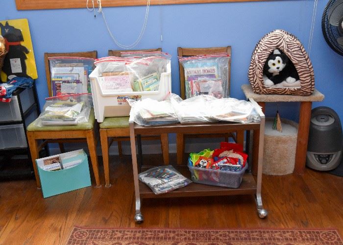 Loads of Children's Books, Toys, Rolling Cart, Vintage Side Chairs