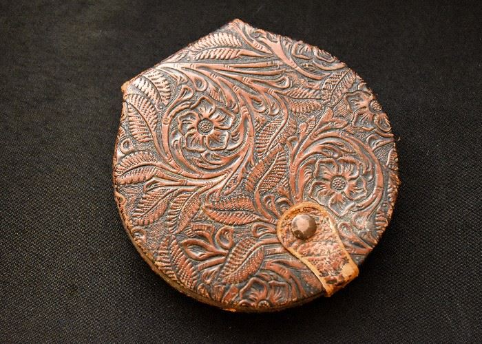 Vintage Tooled Leather Compact