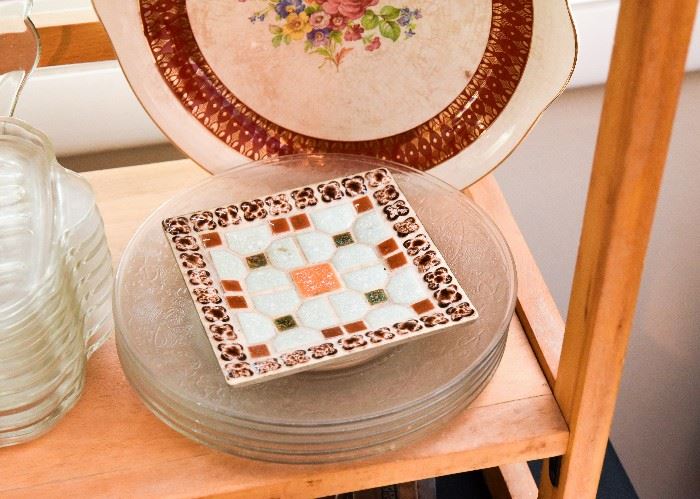 Glass Plates, Mosaic Tile Dish, Vintage China Platter
